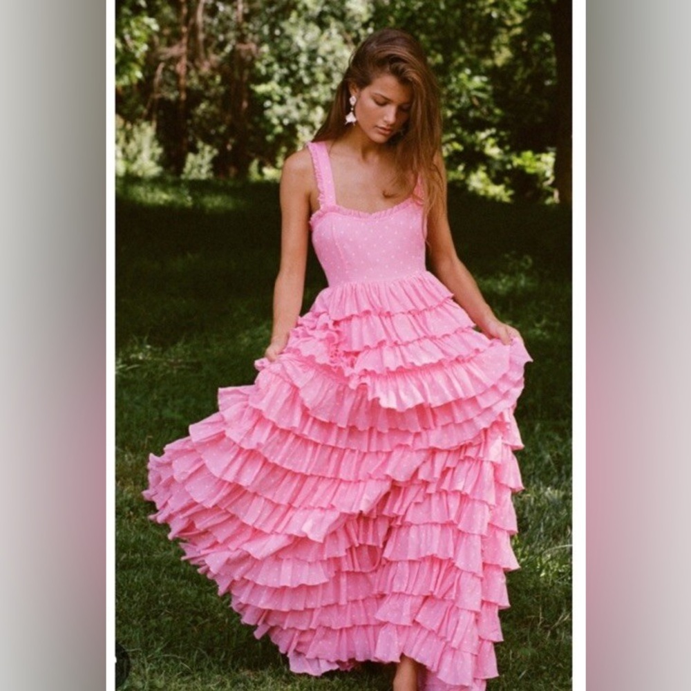 Love Shack Fancy Pink Ruffled Maxi Dress